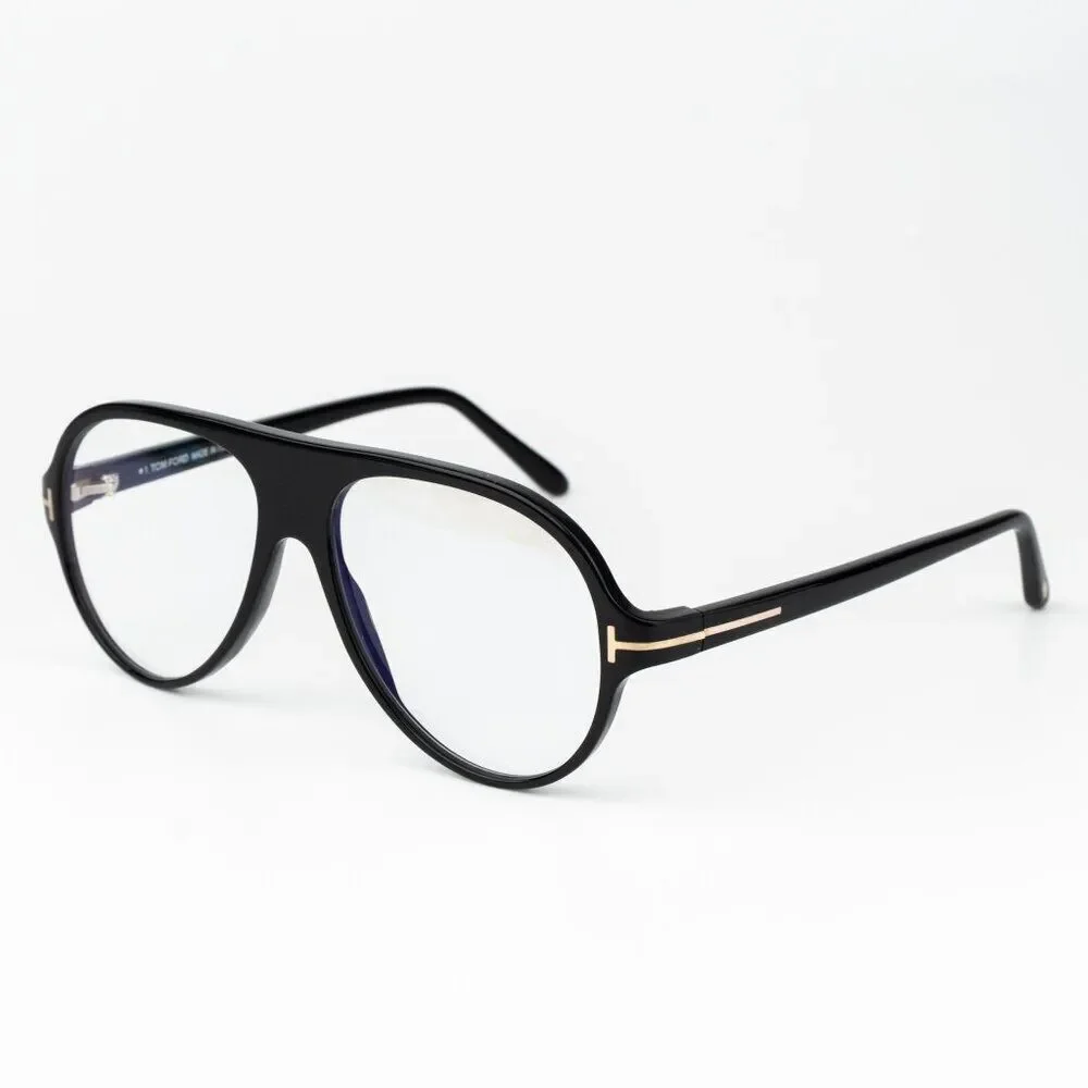 Tom Ford Women Eyeglasses Shiny Black Blue Block Pilot FT5012-B/V 001 BRAND NEW